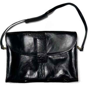 Leather Briefcase Satchel Black Men’s Work Shoulder Bag Crocodile Baggagio